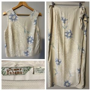 Vintage Tommy Bahama Silk 2 Piece Set Monochromatic Sleeveless Top Maxi Skirt M